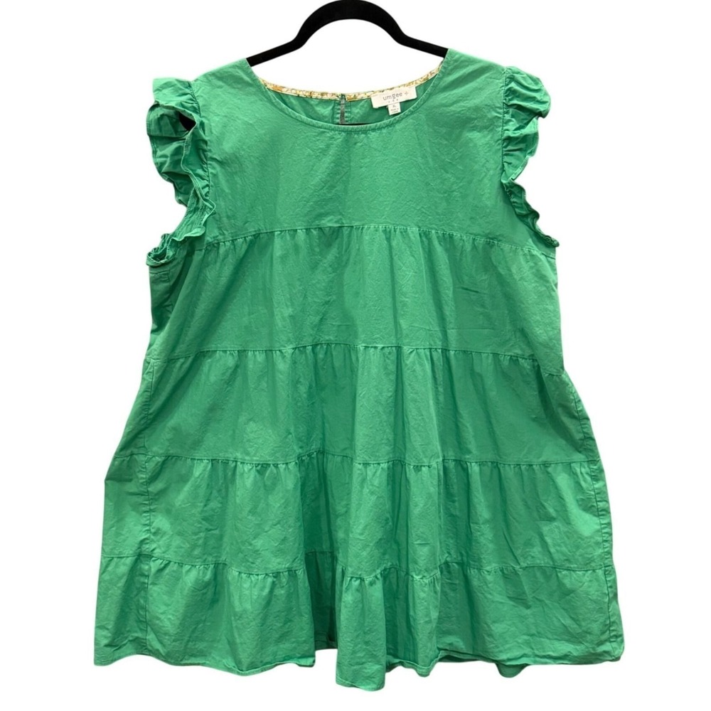 Umgee Tiered Babydoll Top Womens Green Ruffle Cap Sleeve Boho XL